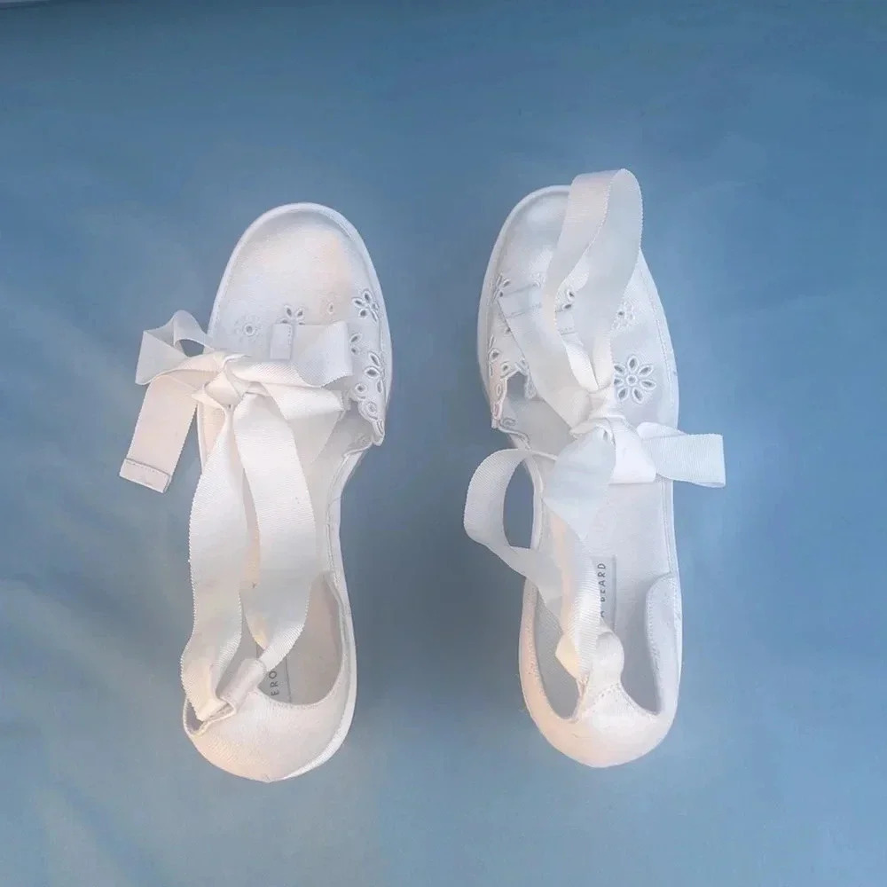 NWOT Veronica Beard Women 11 Soleil Sandal Espadrille White Eyelet Wedge *defect - Picture 5 of 11
